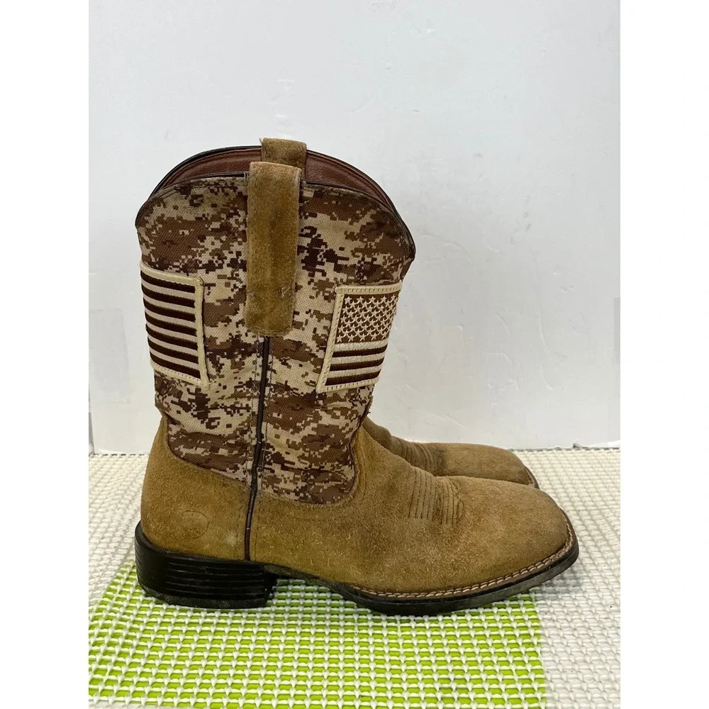 Ariat Sport Patriot Digital Camo Boots Men's Size 7 Tan Suede American Flag GOOD
